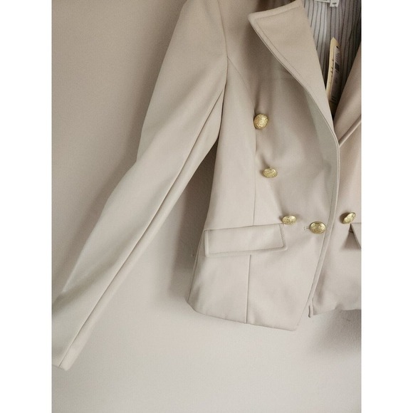 NWT By Anthropologie Nico Faux Leather Double Breasted Blazer Size XXS Ivory - Picture 4 of 9